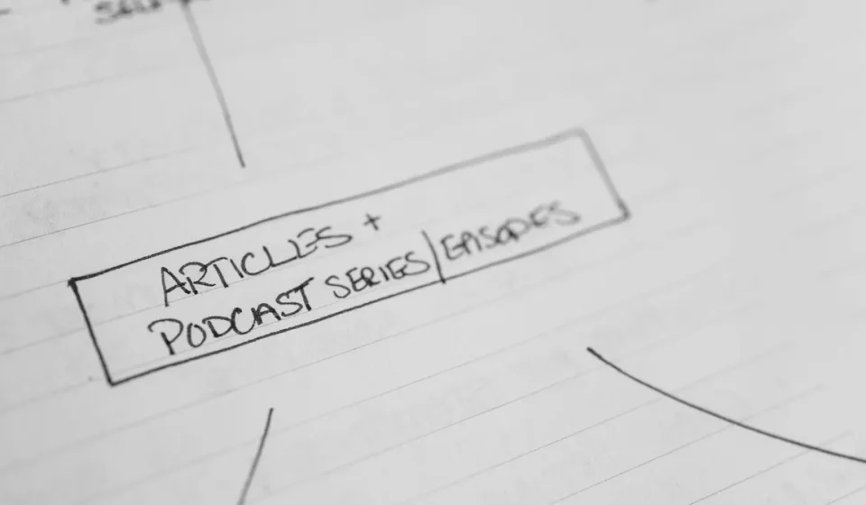 hand-drawn content outline on paper